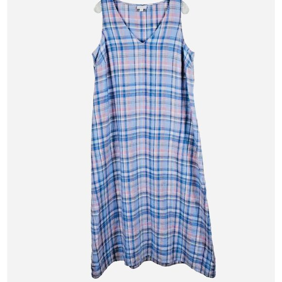 J. Jill love linen maxi dress plaid blue resortwear beach coastal casual women L - Picture 2 of 9
